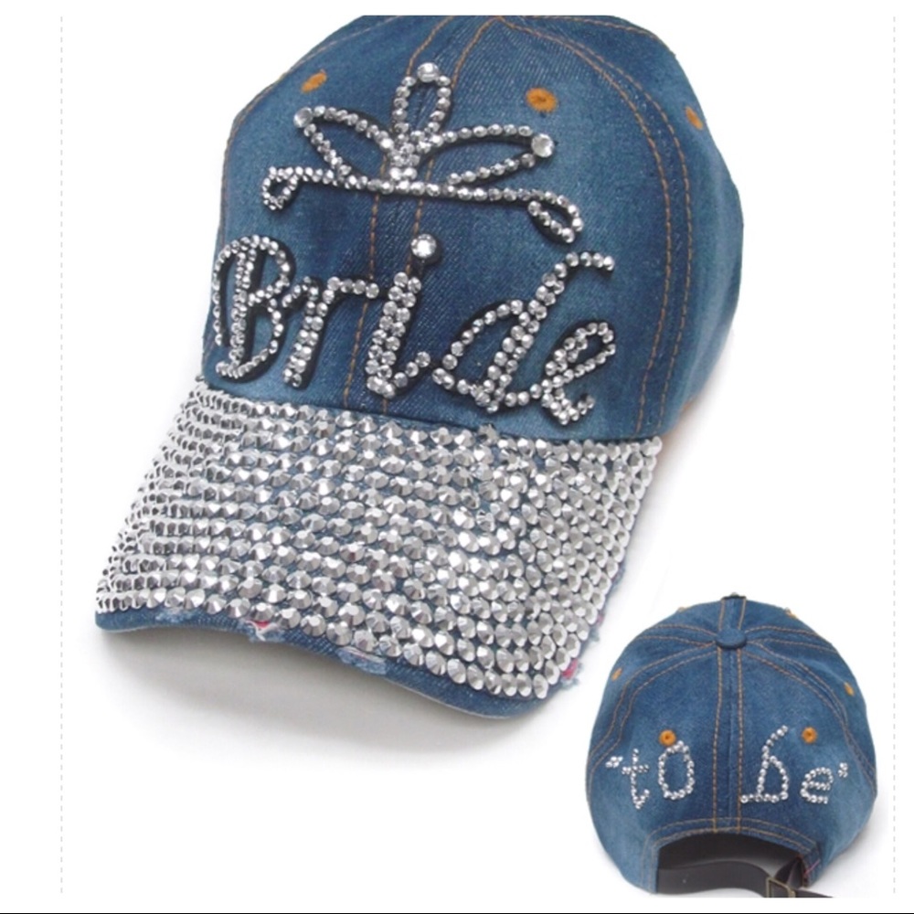 NEW BRIDE TO BE RHINESTONE DENIM BASEBALL CAP